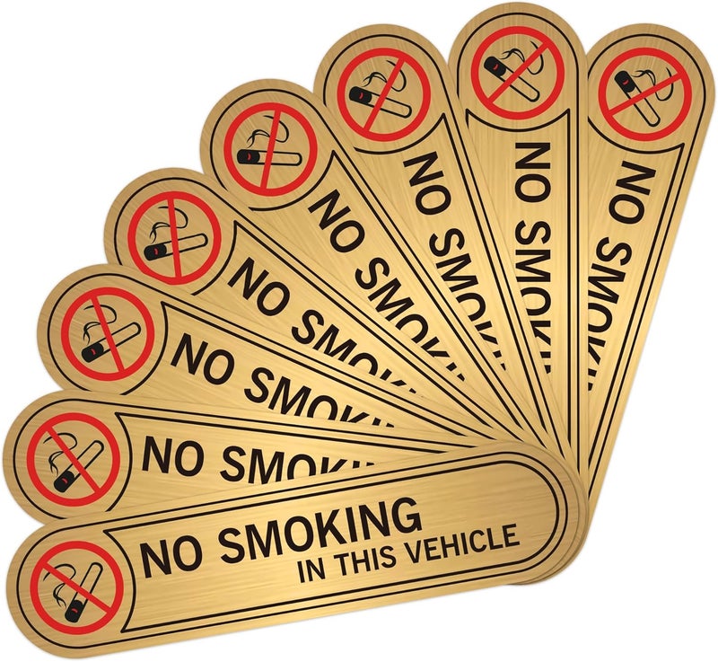 LUHIMO 8 PCS No Smoking in This Vehicle Sign Stickers, Waterproof Durable Vinyl Brushed Gold Small Anti-Smoking Sign for Cars, Windows 6x1.4Inch - Image 1
